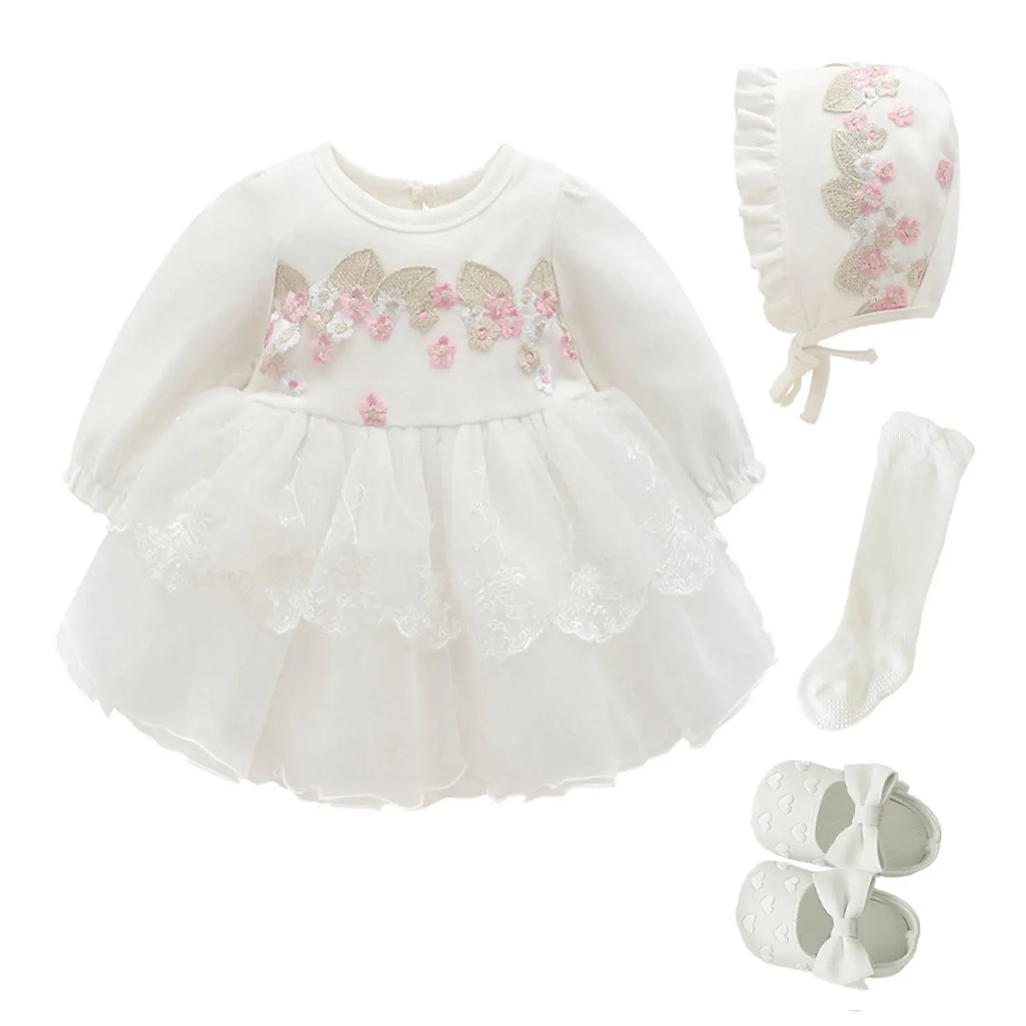 Newborn Girl Christening Dresses Set (Shoes, Tights &amp; Long Socks) childrensterritory