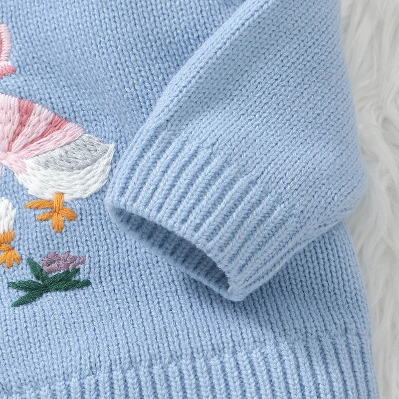 Round Neck Duck Embroidery Design Winter Sweater For Baby