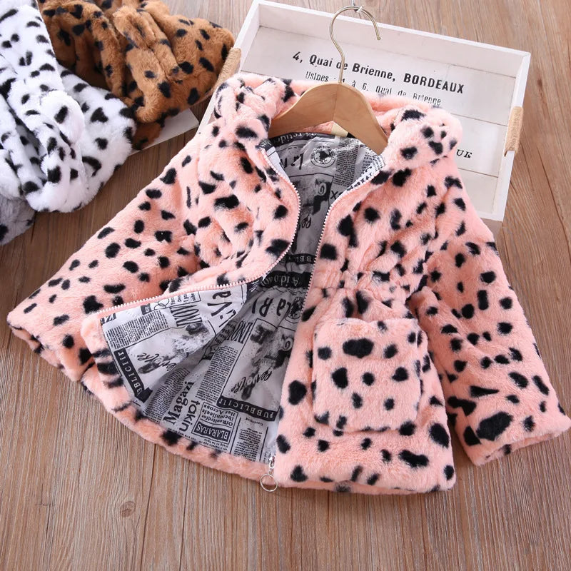 Plush Imitation Fur Hooded Kids Girls Warm Jackets childrensterritory