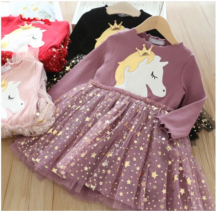 Sequin Unicorn Design Kids Girls Princess Party Dresses childrensterritory