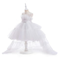 Kids Girls Formal Puffy Princess Wedding Birthday Dress with Trail