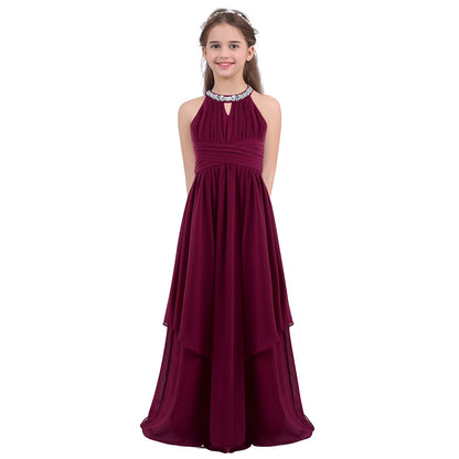 Kids Girls Halter Lace Design Chiffon Long Prom Ball Gowns childrensterritory