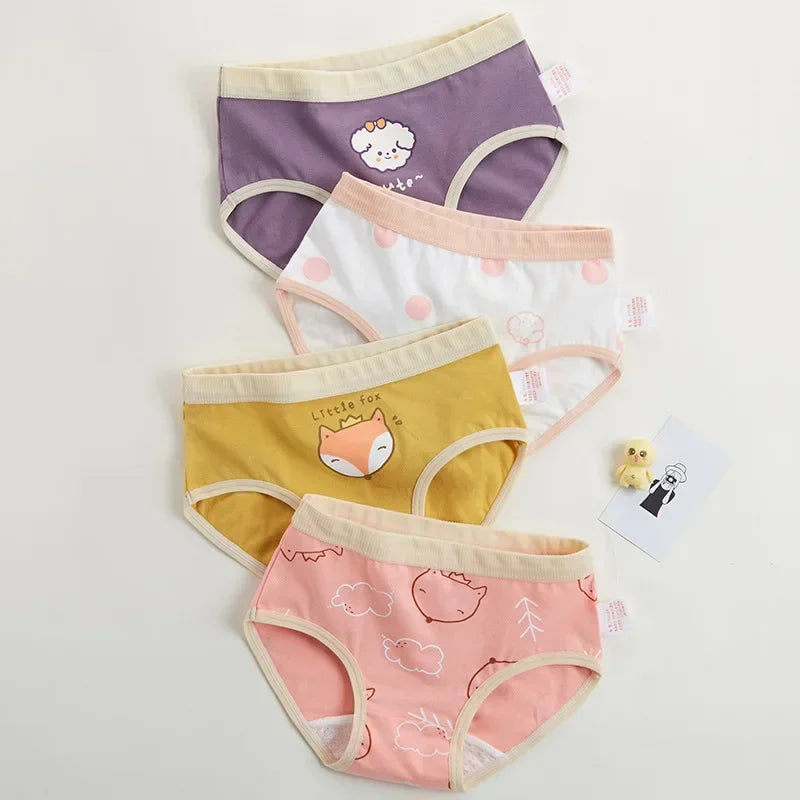 4PCS Little Girls Cotton Breathable Cartoon Briefs childrensterritory