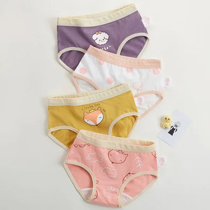 4PCS Little Girls Cotton Breathable Cartoon Briefs childrensterritory