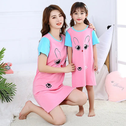 Cartoon Print Cotton Night Dress/Sleepwear for Girls