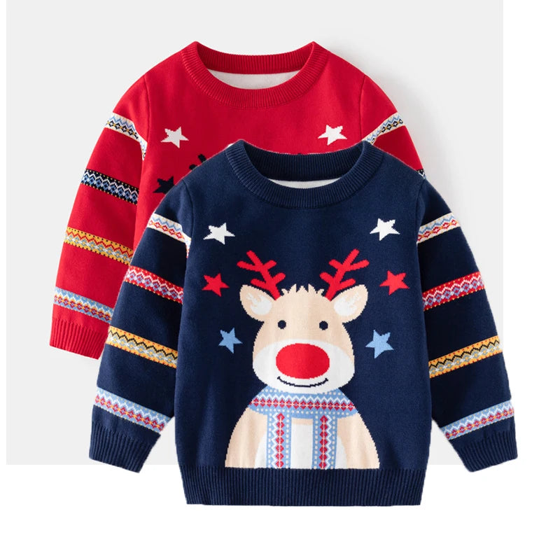 Kids Long Sleeve Cartoon Print Deer Christmas Sweater childrensterritory