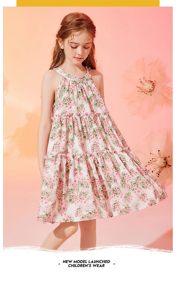 Little Girls' Floral Pattern Sleeveless Summer Party Dresses