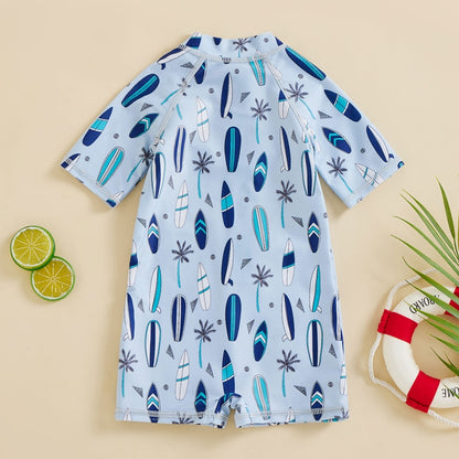 Baby Boy Surfboard and Trees Print Swimsuit childrensterritory