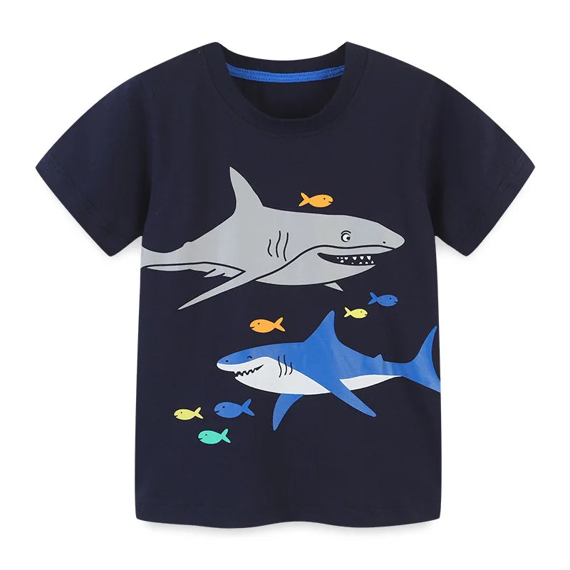 Little Boys Cartoon Shark Design Cotton T-shirt childrensterritory