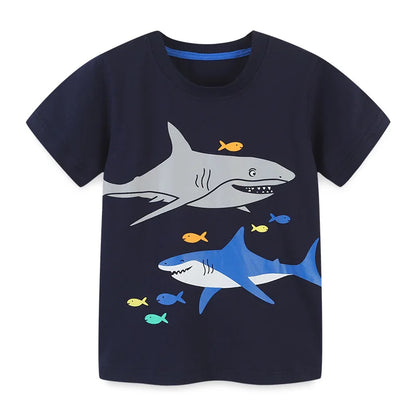 Little Boys Cartoon Shark Design Cotton T-shirt childrensterritory