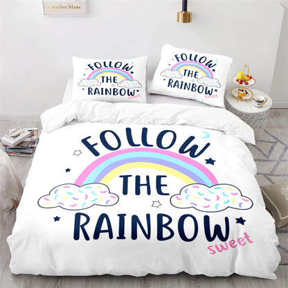 Rainbow Print Lovely Duvet Cover Pillowcase Kids Bedding Set