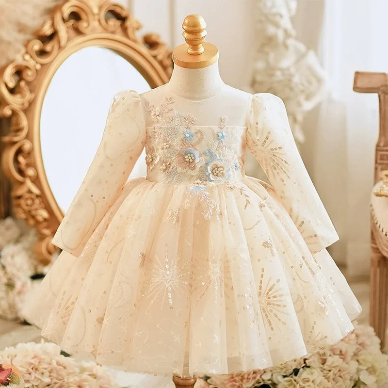 Lace Appliques Design Baby Girl Puffy Ball Gown