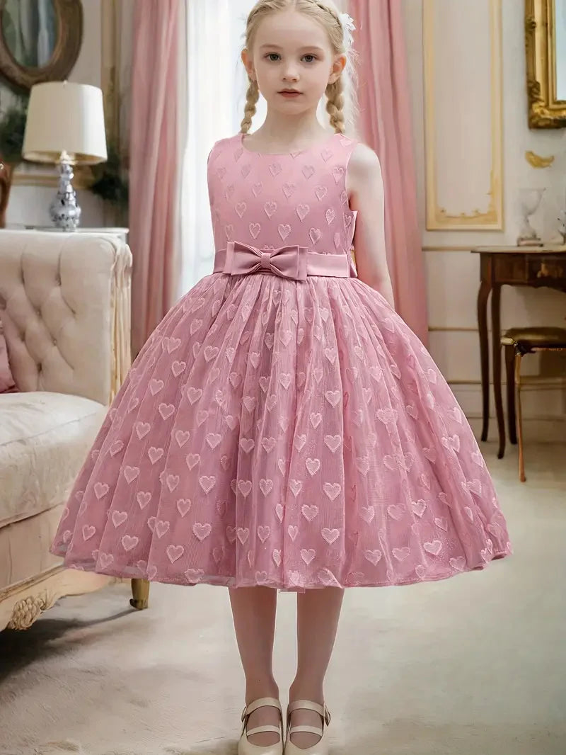Girls' Elegant Bow Design Lace Party Dresses