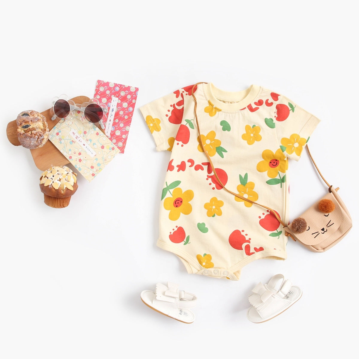 Baby Cartoon Print Short Sleeve Cotton Bodysuits childrensterritory