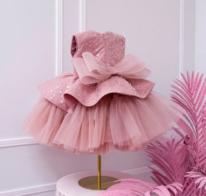 Girls Sleeveless Bow Flower Design Birthday Party Dresses childrensterritory