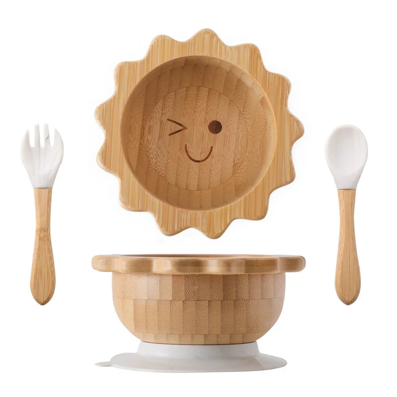 Baby Wooden Tableware Set with Silicone Suction Handle childrensterritory