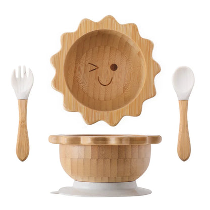 Baby Wooden Tableware Set with Silicone Suction Handle childrensterritory