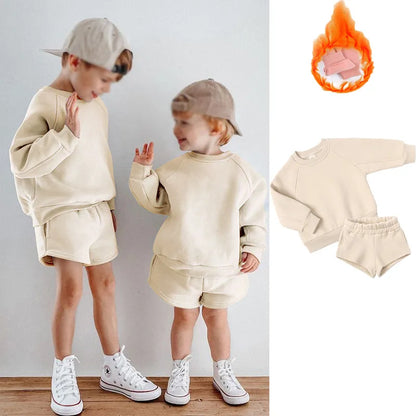 Kids Boys Girls Loose Sweatshirt with Elastic Joggers Shorts Set childrensterritory