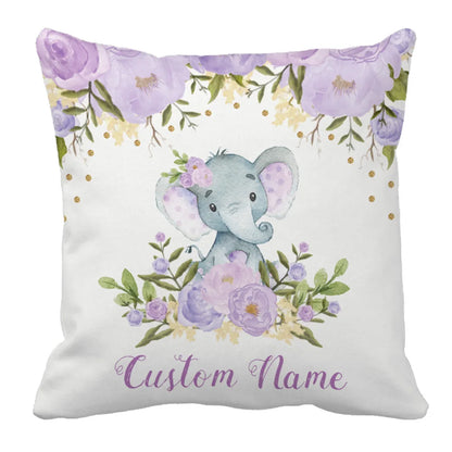 Custom Name with Flower Elephant Print Baby Bedding Set