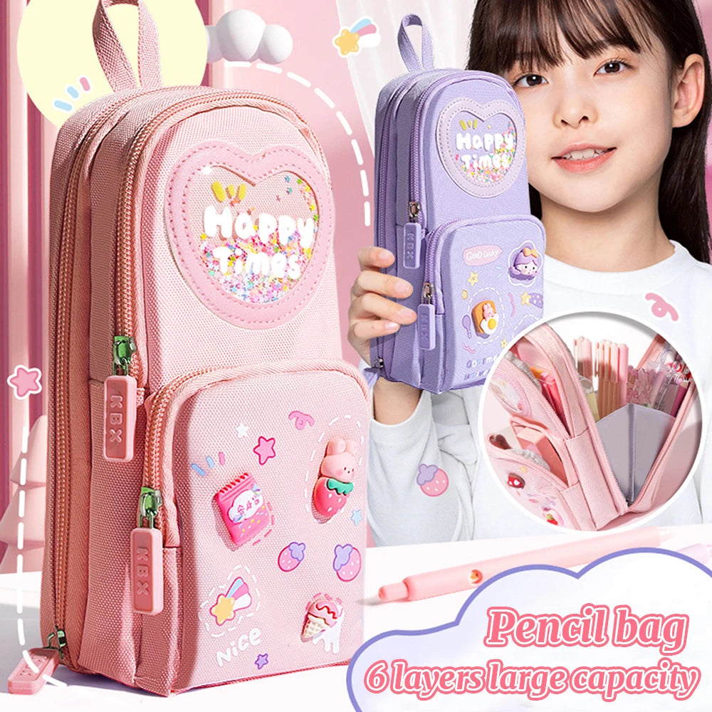 1pcs Patch Design Large Capacity Canvas Pencil Bag for Girls