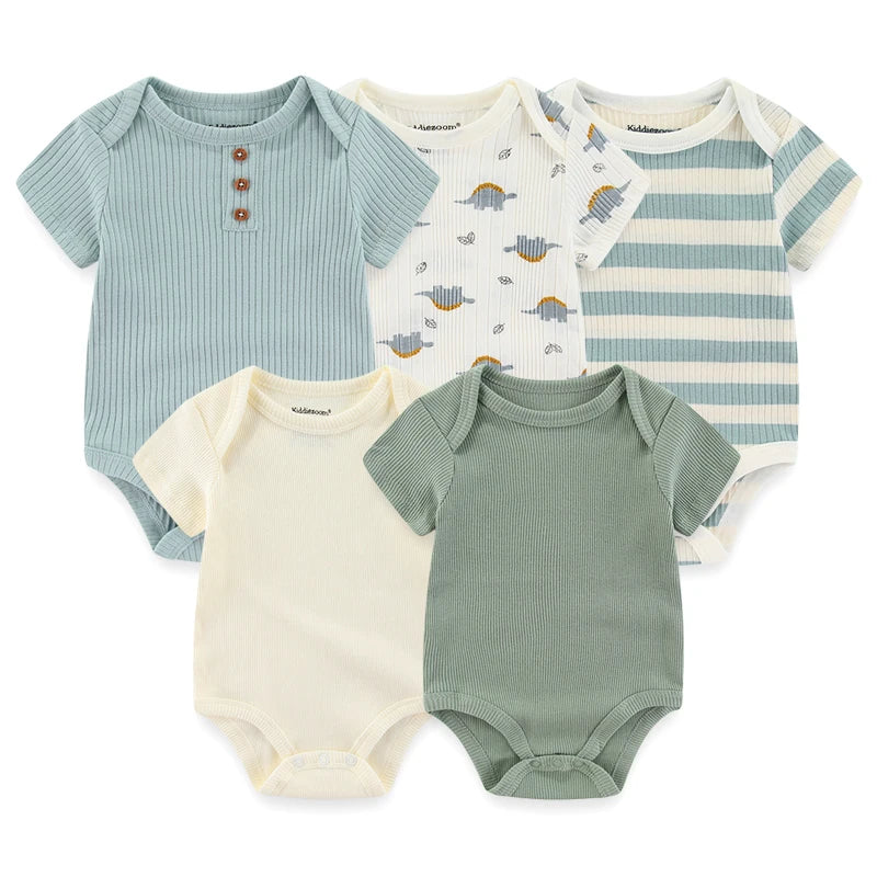 Cartoon Print Baby Girls Short Sleeve Cotton Romper Set