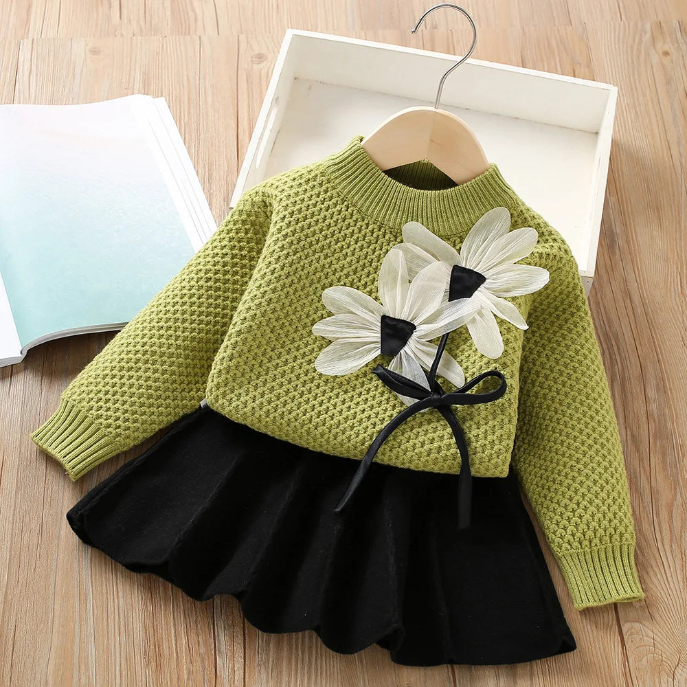 Girls’ Elegant Winter Party Dresses with Floral Design