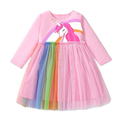 Kids Girls Cartoon Design Long Sleeves Autumn Dresses childrensterritory