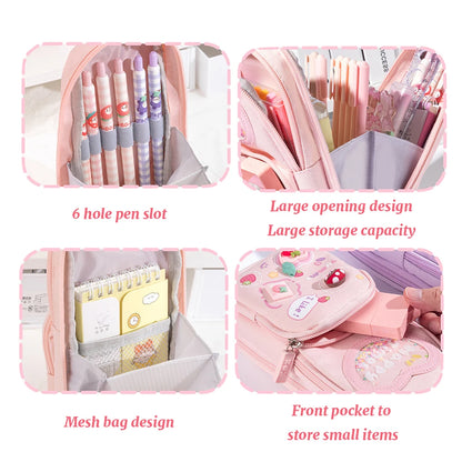 1pcs Patch Design Large Capacity Canvas Pencil Bag for Girls