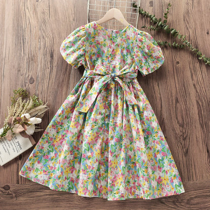 Kids Girls Floral Print Party Dress for Summer childrensterritory