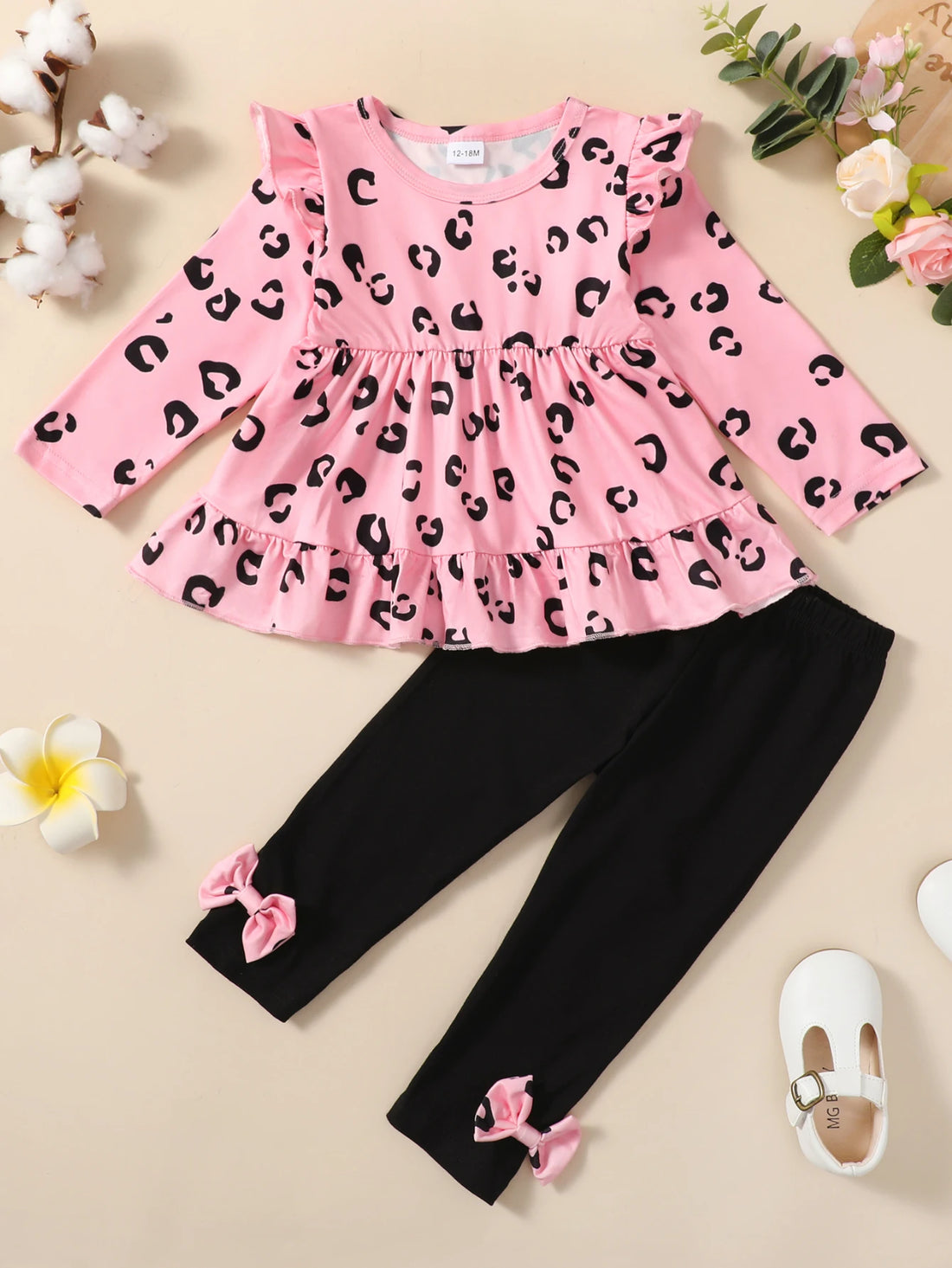 Baby Girls Leopard Print Ruffle Top & Elastic Waist Pants Set childrensterritory
