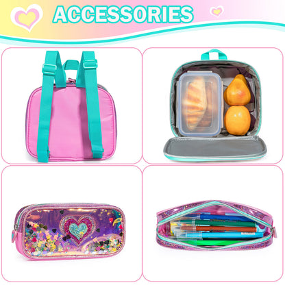Sequin Heart and Star Design School Backpack Set for Girls childrensterritory