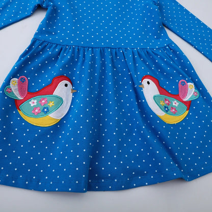 Cartoon Birds Embroidered Design Long Sleeves Girls Dresses childrensterritory