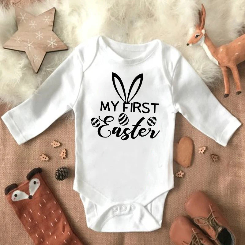 "My 1st Easter" Latter Print Baby Long Sleeve Easter Bodysuit childrensterritory