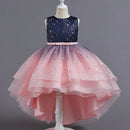 Girl Sleeveless Sequins Flower Design Puffy Party Dresses