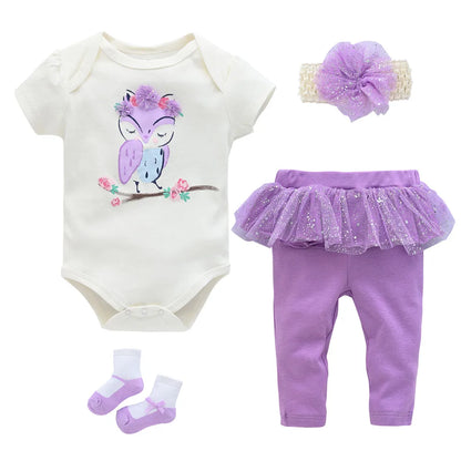 Baby Boy Girl 4 Pieces Clothing Clothes Set Romper + Hat + Pants + Shoes childrensterritory