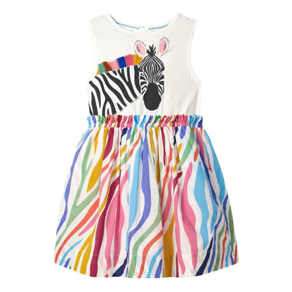 Pink Cute Cartoon Print Summer Dresses For Girls childrensterritory