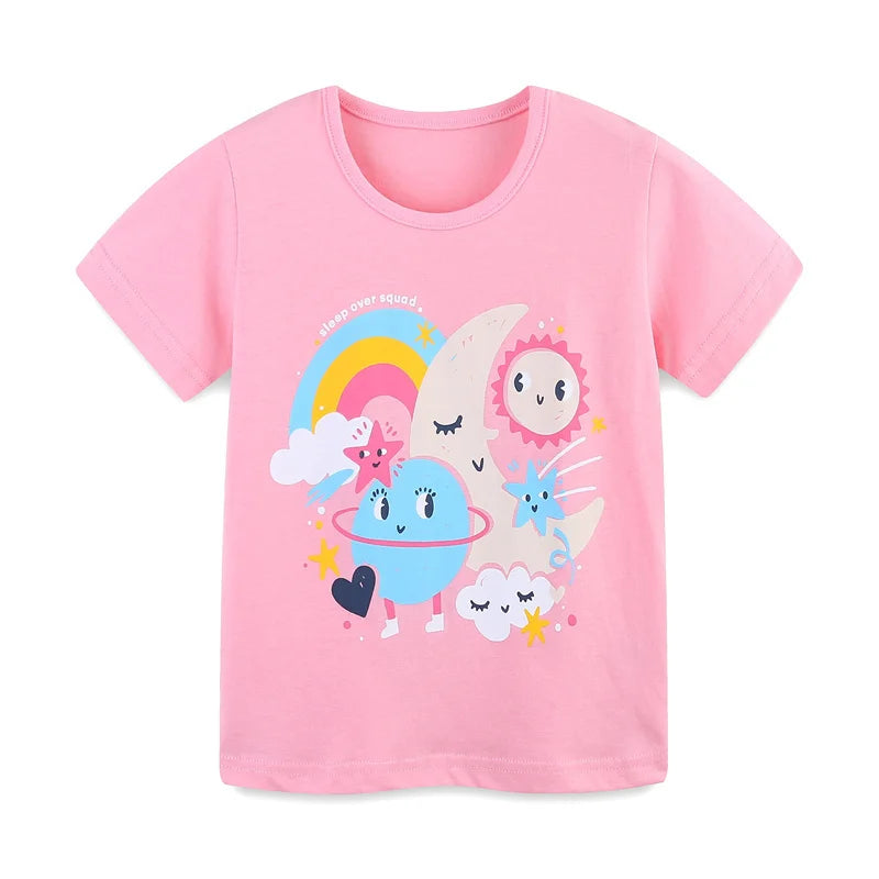 Girls Cartoon Print Casual Summer T-Shirts