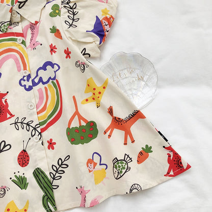 Kids Girl Short Sleeve Rainbow Graffiti Print Summer Dress childrensterritory