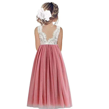 Kids Girls Flower Lace Design Princess Party Dresses for Summer childrensterritory