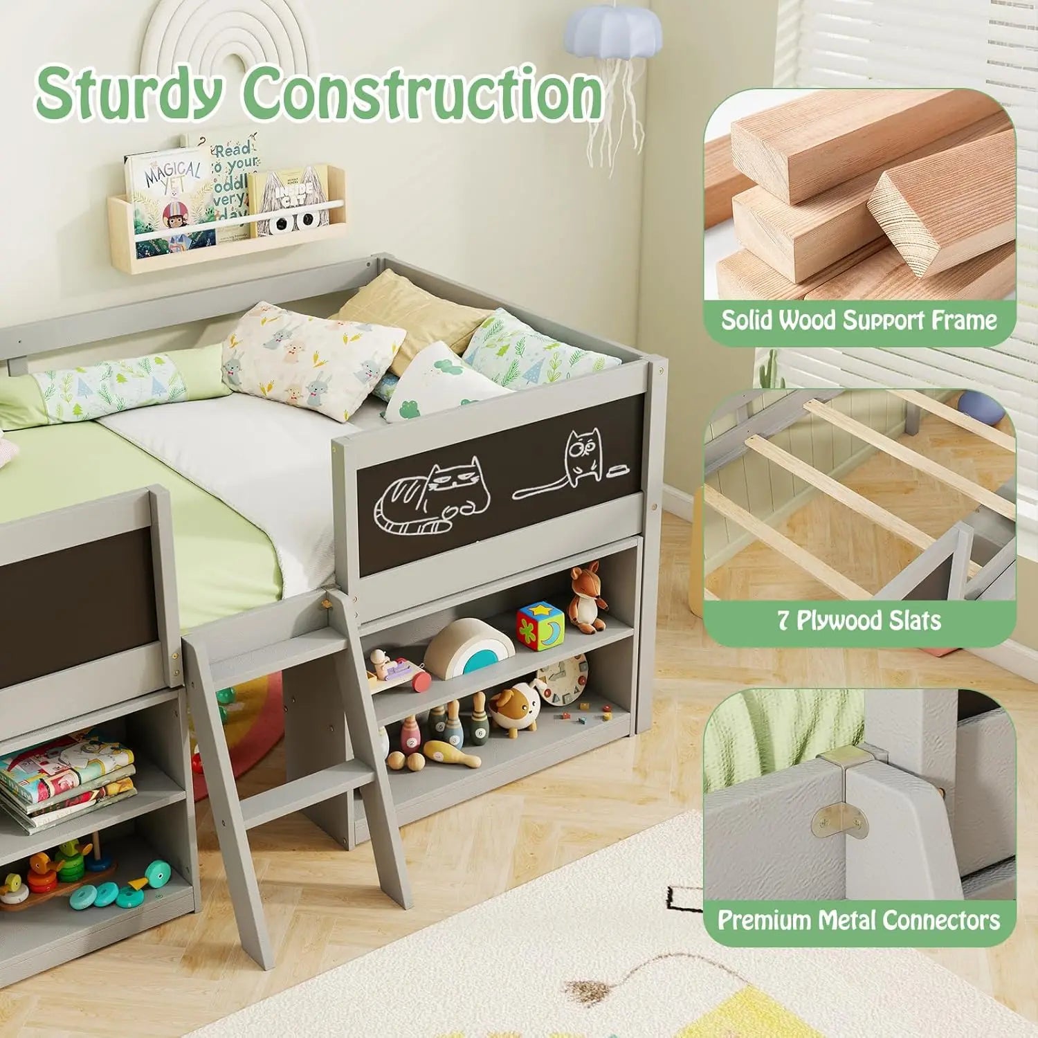 Modern Kids' Low Loft Bed Frame Designed for Safety & Style
