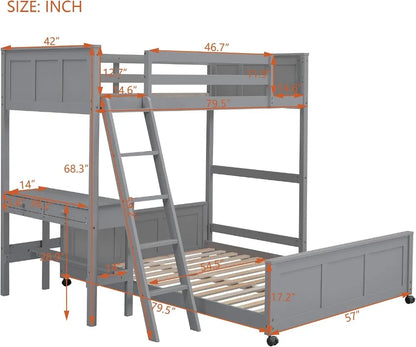 Parent-Child Bunk Bed with Desk and 2 Drawers