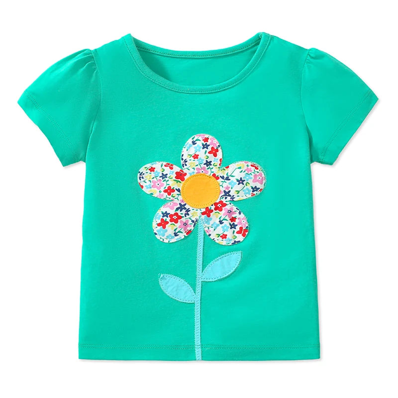 Kids Girls Cartoon Flowers Design Cotton Tops for Summer childrensterritory