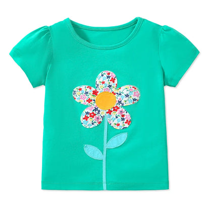 Kids Girls Cartoon Flowers Design Cotton Tops for Summer childrensterritory