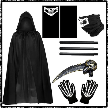 Halloween Death Black Cloak and Skeleton Costume Prop Set