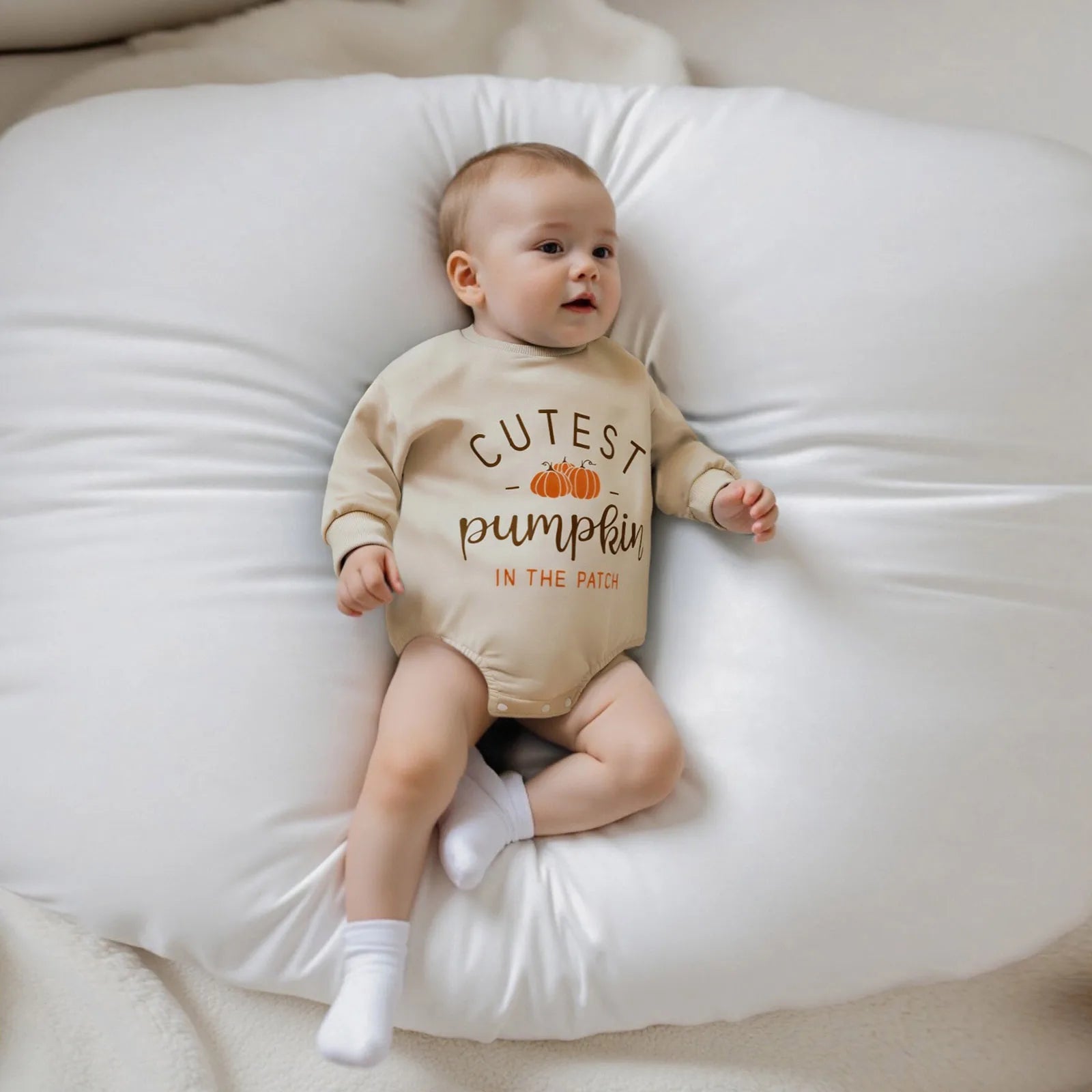 Letter and Pumpkin Print Baby Unisex Halloween Bodysuit