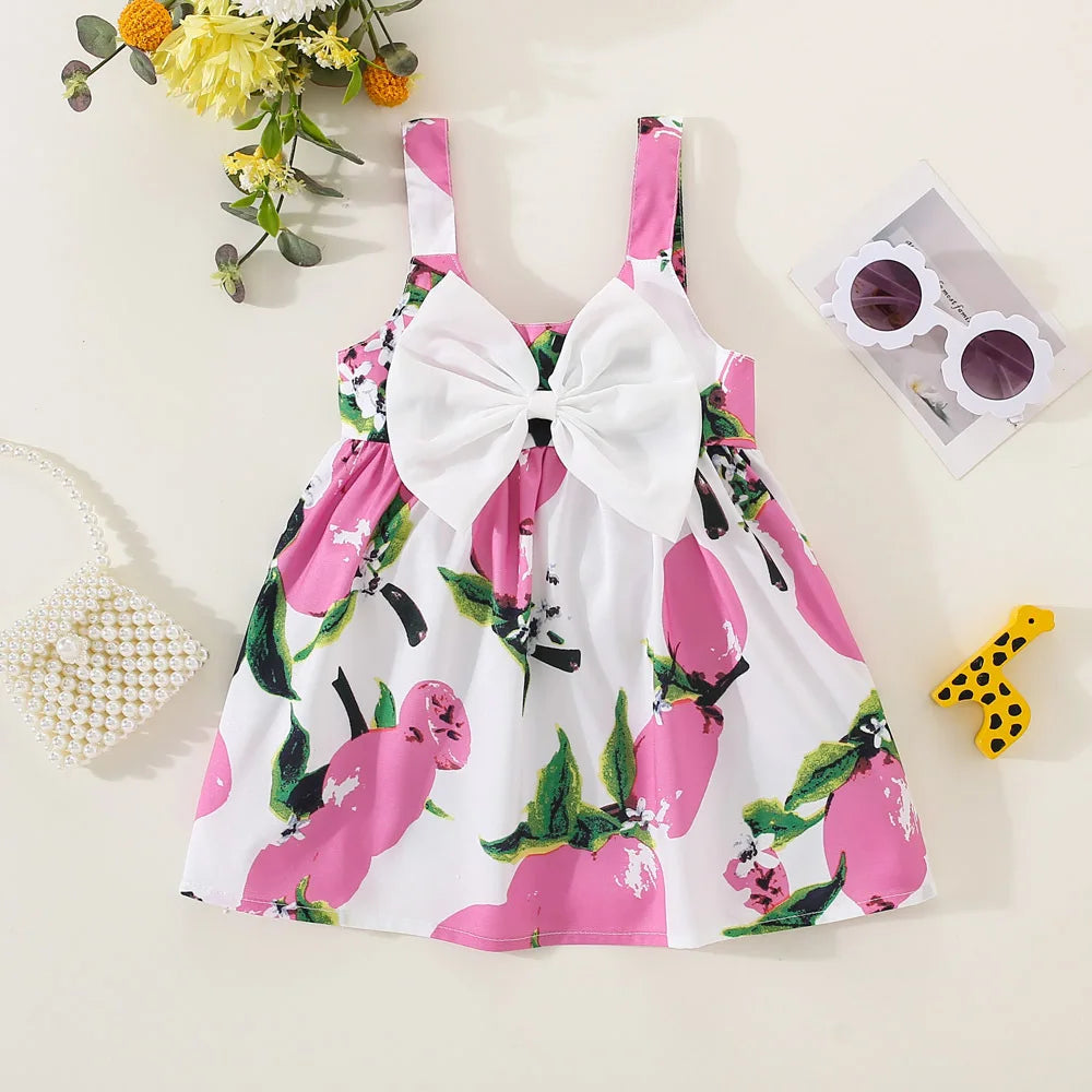 Infant Girls Beautiful Floral Bowknot Sleeveless Summer Dresses
