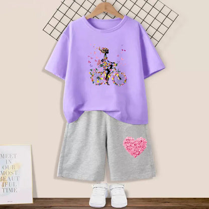 Kids Girls Butterfly High Heel T-shirt +Shorts 2 Piece Tracksuits childrensterritory