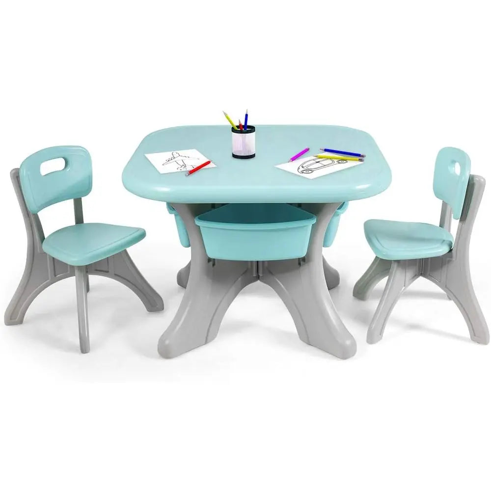 Toddler/Kids 2-in-1 Table and 2 Chairs Set w/Storage Shelf