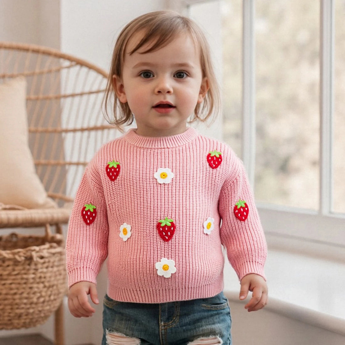 Baby Girl Flower Embroidery Knit Pullover Tops