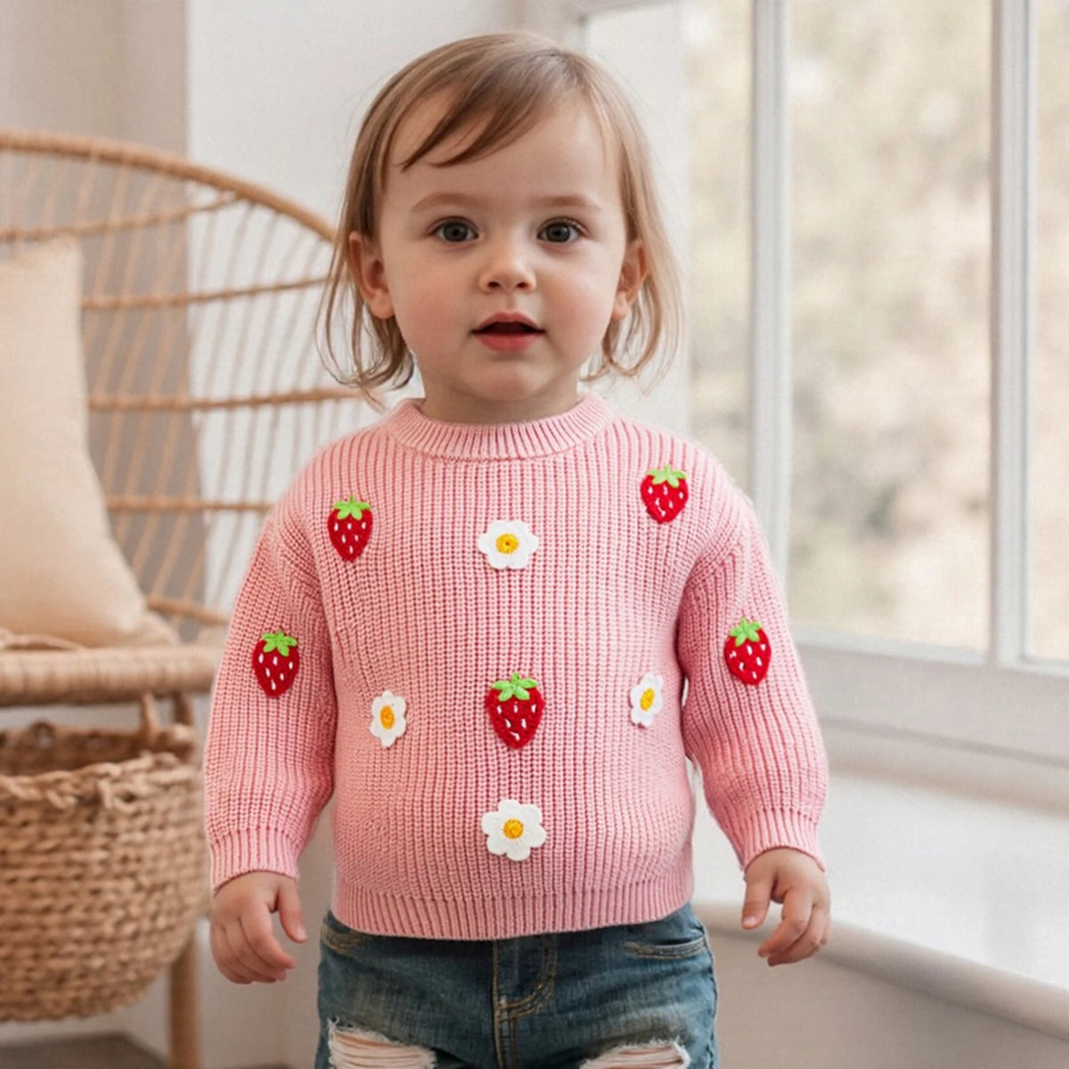 Baby Girl Flower Embroidery Knit Pullover Tops